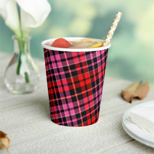 Black Red Pink Plaid Tartan Design Paper Cups
