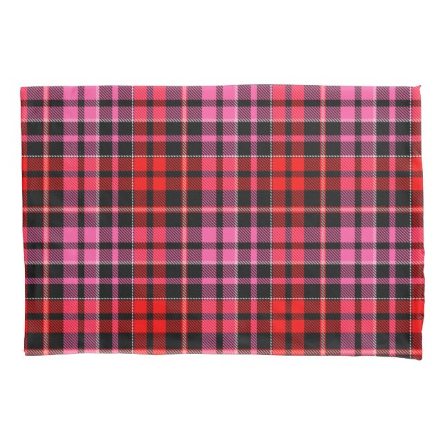 Black Red Pink Plaid Tartan Design  Pillowcase (Front)