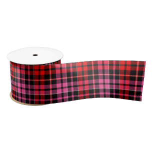 Black Red Pink Plaid Tartan Design  Satin Ribbon