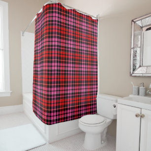 Black Red Pink Plaid Tartan Design Shower Curtain