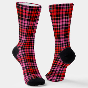 Black Red Pink Plaid Tartan Design  Socks