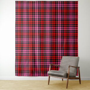 Black Red Pink Plaid Tartan Design Tapestry