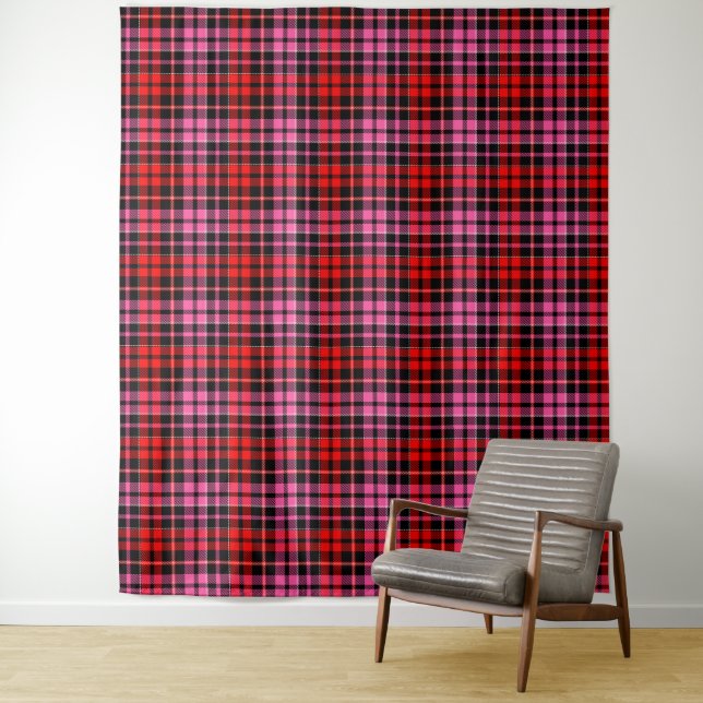 Black Red Pink Plaid Tartan Design  Tapestry (In Situ)