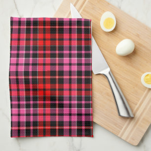 Black Red Pink Plaid Tartan Design Tea Towel
