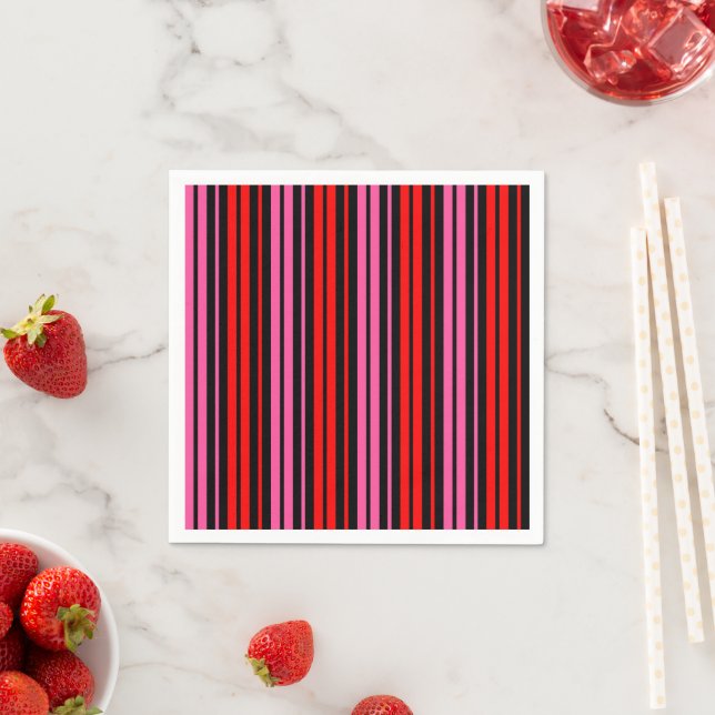 Black Red Pink Vertical Stripes Design Classic  Napkin (Insitu)