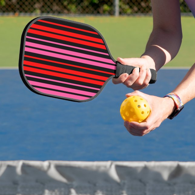 Black Red Pink Vertical Stripes Design Classic  Pickleball Paddle (Insitu)