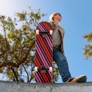 Black Red Pink Vertical Stripes Design Classic Skateboard
