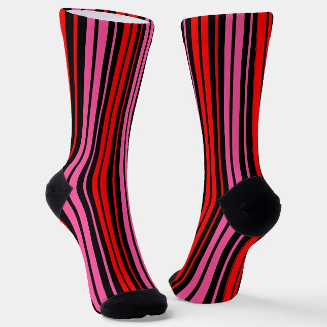 Black Red Pink Vertical Stripes Design Classic  Socks (Angled)