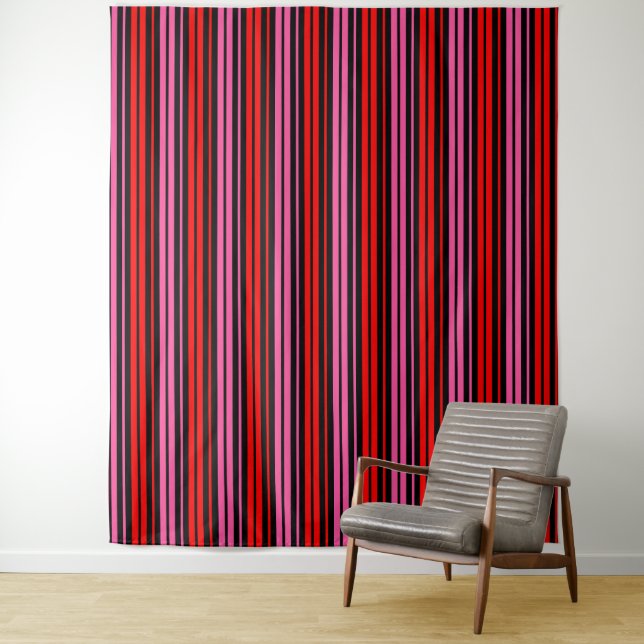 Black Red Pink Vertical Stripes Design Classic  Tapestry (In Situ)