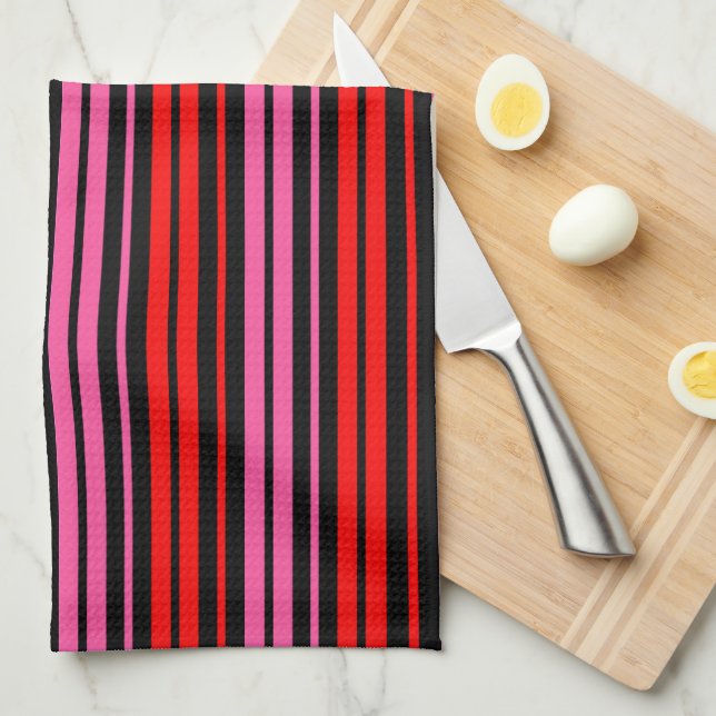 Black Red Pink Vertical Stripes Design Classic  Tea Towel (Quarter Fold)