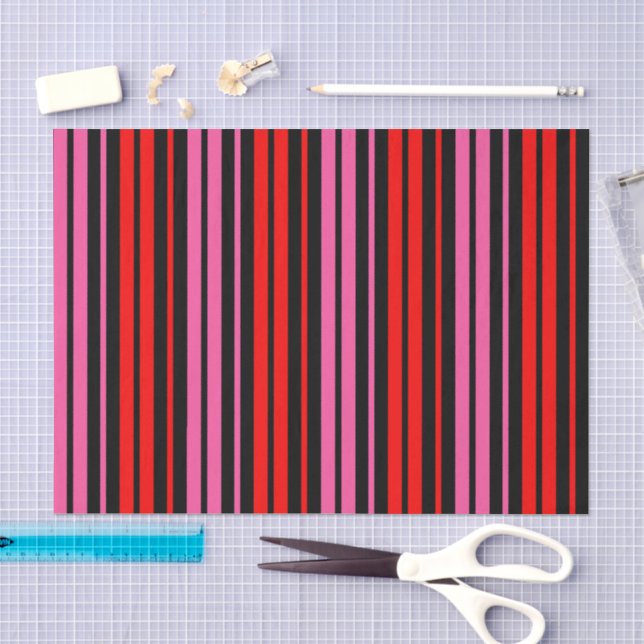 Black Red Pink Vertical Stripes Design Classic  Tissue Paper (Craft)