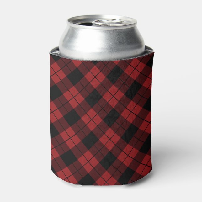 Black Red Plaid Buffalo Check Can Cooler (Can Front)