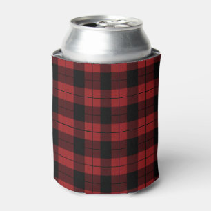 Black Red Plaid Check Can Cooler