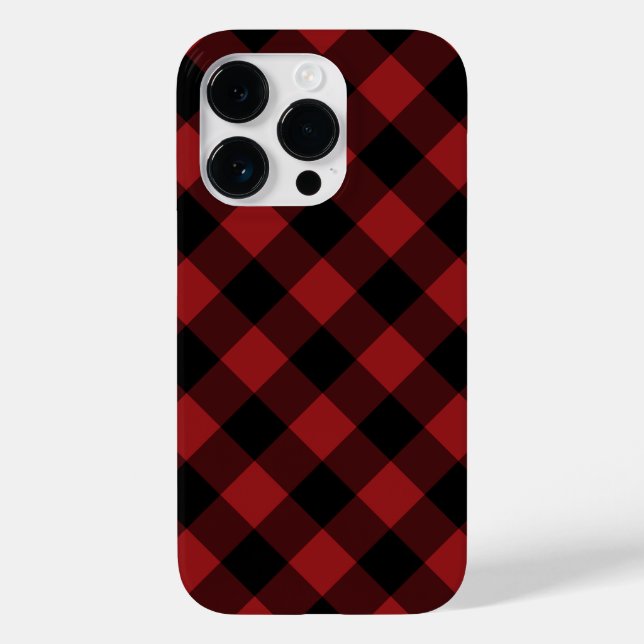Black Red Plaid Check iPhone Case (Back)