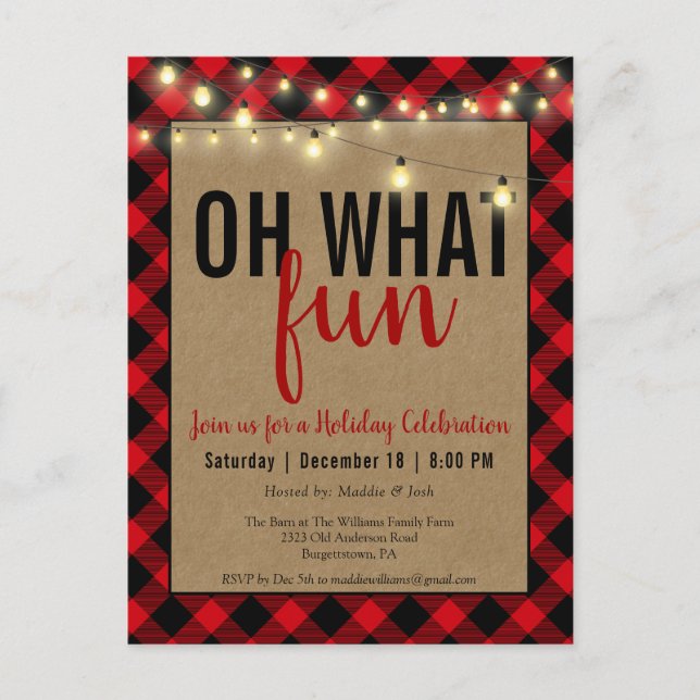 Black & Red Plaid Check Rustic  Holiday Party  (Front)