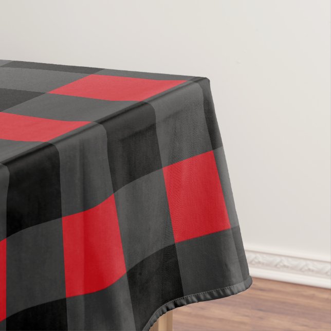 Black Red Plaid Check Tablecloth (In Situ)