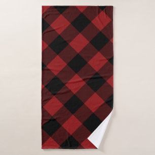 Black & Red Plaid Checked Bath Towel