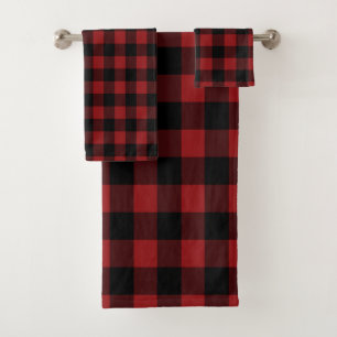 Black & Red Plaid Checked - Bath Towel Set