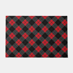 Black & Red Plaid Checked Doormat