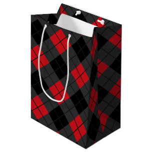 Black & Red Plaid Checked Medium Gift Bag