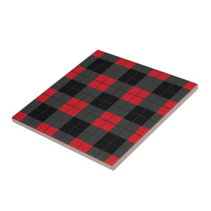 Black & Red Plaid Checked - Modern - Tile