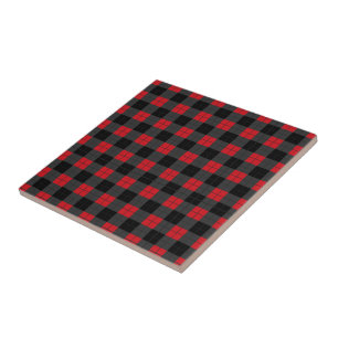 Black & Red Plaid Checked - Modern Tile