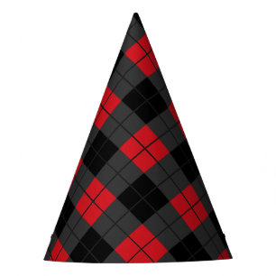 Black & Red Plaid Checked Party Hat