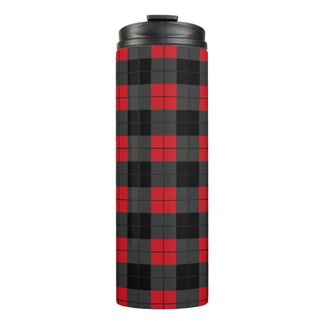 Black & Red Plaid Checked Thermal Tumbler (Front)