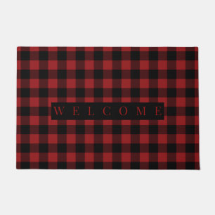 Black & Red Plaid Checked - Welcome Doormat