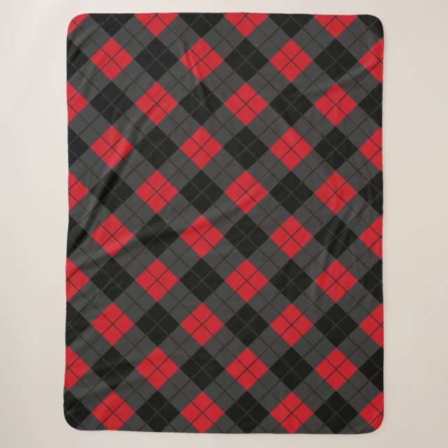 Black Red Plaid Sherpa Blanket (Front)