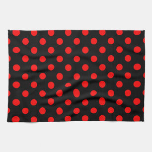 Black Red Polka Dots Design Tea Towel