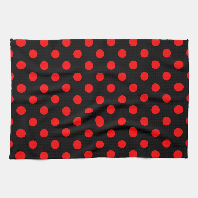 Black Red Polka Dots Design  Tea Towel (Horizontal)