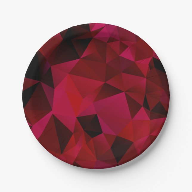Black red, polygonal paper plate (Front)