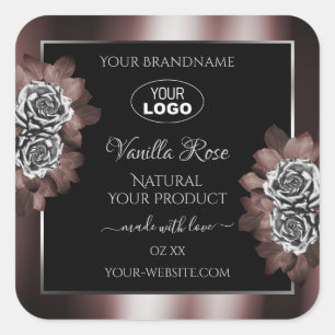 Black Red Product Labels Silver Frame Roses Logo