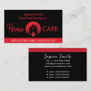 Black & Red Professional Home Help Caregiver Business Card