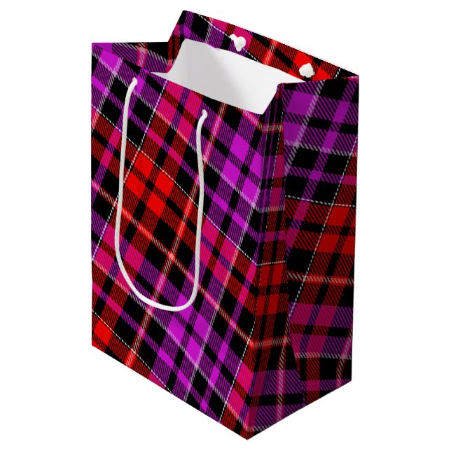 Black Red Purple Plaid Tartan Design  Medium Gift Bag (Front Angled)