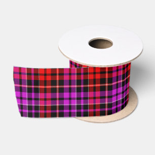 Black Red Purple Plaid Tartan Design Satin Ribbon