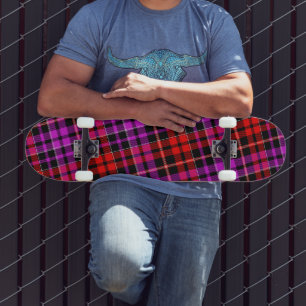 Black Red Purple Plaid Tartan Design  Skateboard