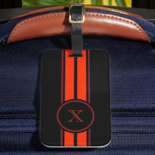 Black Red Racing Stripes Monogram Luggage Tag