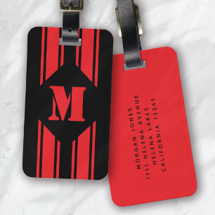 Black Red Racing Stripes Monogram Luggage Tag