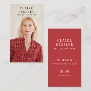 Black Red Real Estate Agent Minimal Modern Business Card