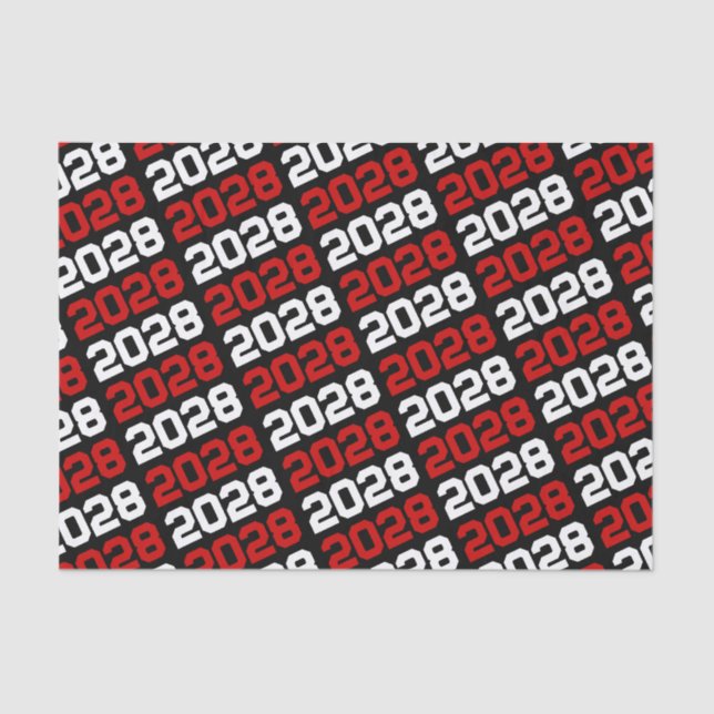 Black & Red Repeating Class Year Graduation Tissue Paper (Front)