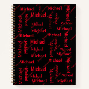 Black & Red Repeating First & Last Name Class Note Notebook