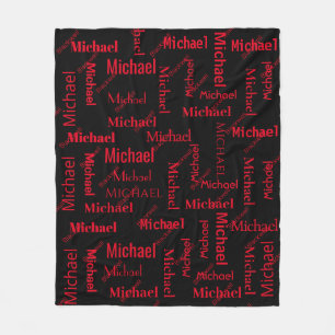 Black & Red Repeating First & Last Name Fleece Blanket