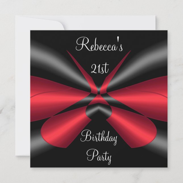 Black Red Ribbon 21st Elegant Birthday Party Invitation (Front)