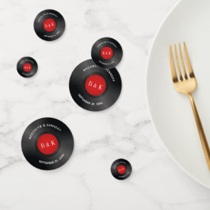 Black Red Rock And Roll Monogram Name Vinyl Record Confetti