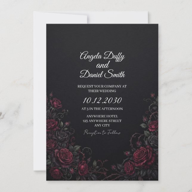 Black Red Rose Wedding Invitation (Front)