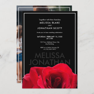 Black & Red Rose White Frame Wedding Invitation