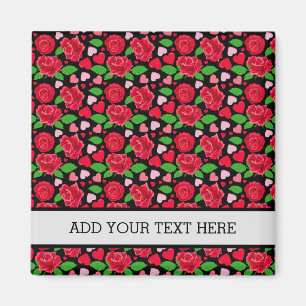 Black Red Roses Flower Lover Hearts Magnet