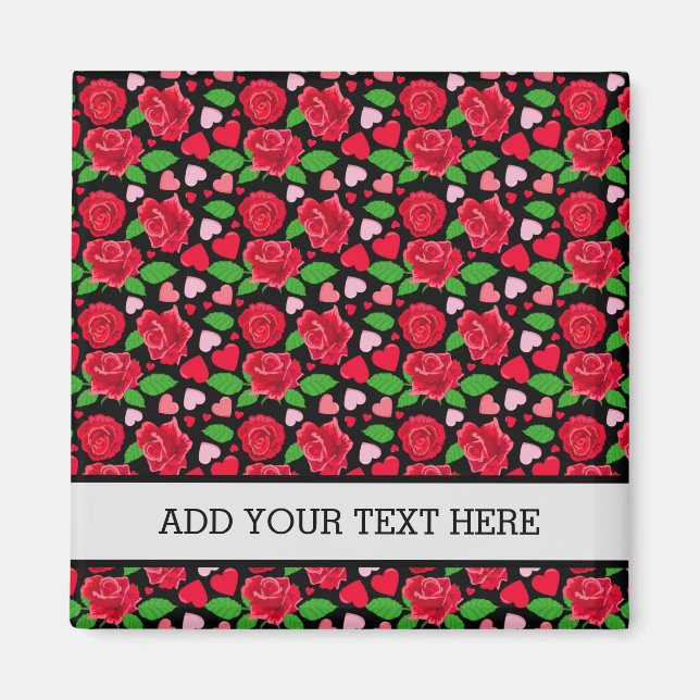Black Red Roses Flower Lover Hearts Magnet (Front)